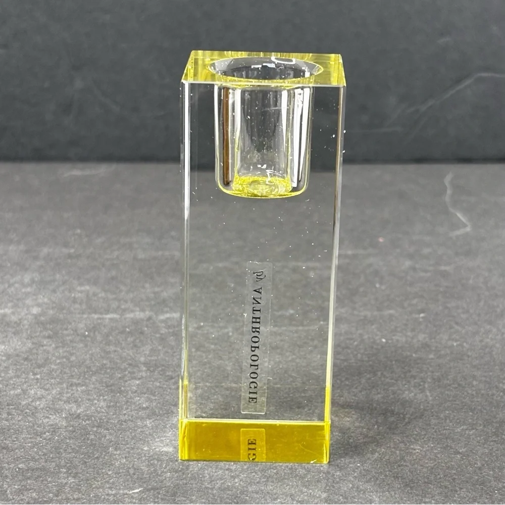 Anthropologie Modern Cut Glass Candle Holder in Yellow, NIB.